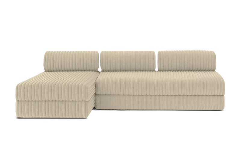 Canapé d'angle 6 places - 2 modules convertibles : Canapé 3 places + Méridienne - Velours côtelé XL Beige