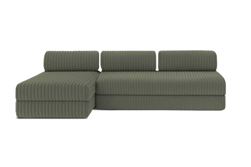 Canapé d'angle 6 places - 2 modules convertibles : Canapé 3 places + Méridienne - Velours côtelé XL Vert